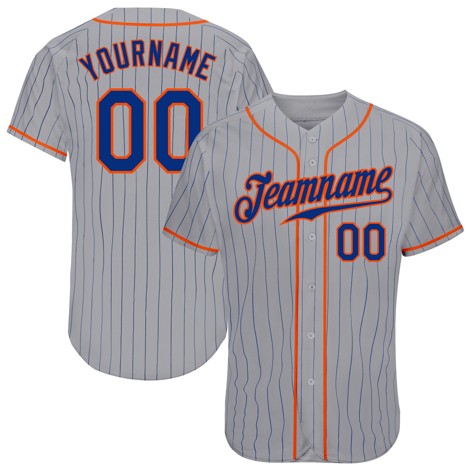Custom Name and Number Personalized Gray Royal-Orange Baseball Jersey - Authentic Pinstripe Team Jersey Personalized Gray