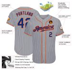 Custom Name and Number Personalized Gray Royal-Orange Baseball Jersey - Authentic Pinstripe Team Jersey Personalized Gray