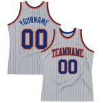 Custom Team Basketball Jersey with Personalized Name and Number - Gray Royal Pinstripe Orange Authentic Design Personalized
