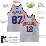 Custom Team Basketball Jersey with Personalized Name and Number - Gray Royal Pinstripe Orange Authentic Design Personalized