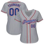 Personalized Gray Royal Pinstripe Baseball Jersey - Authentic Royal-Red Design Personalized Gray Royal Pinstripe Royal-Red