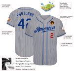 Custom Name & Number Gray Pinstripe Baseball Jersey - Authentic Royal-Red Team Jersey Personalized Gray Royal Pinstripe Royal-Red