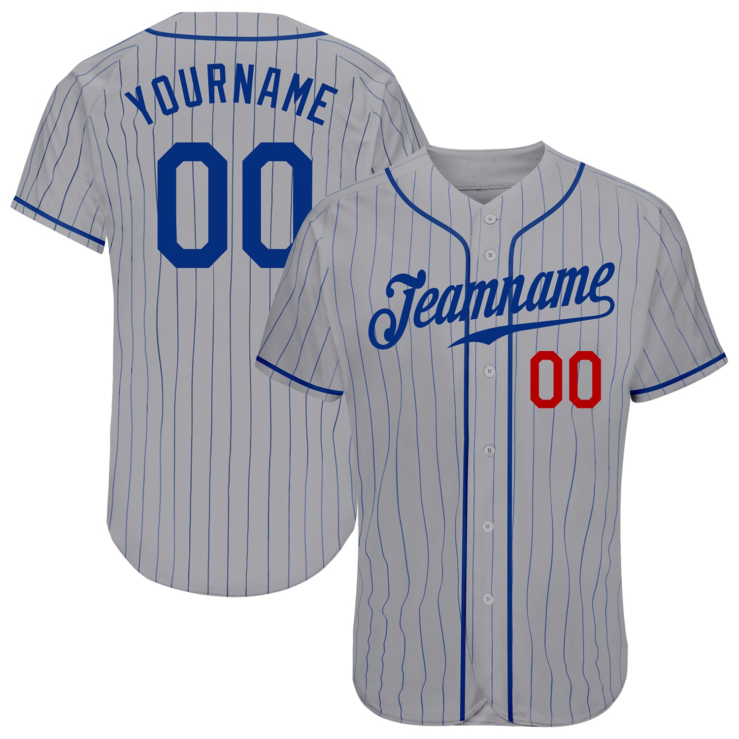 Custom Name & Number Gray Pinstripe Baseball Jersey - Authentic Royal-Red Team Jersey Personalized Gray Royal Pinstripe Royal-Red