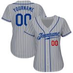 Custom Name & Number Gray Pinstripe Baseball Jersey - Authentic Royal-Red Team Jersey Personalized Gray Royal Pinstripe Royal-Red