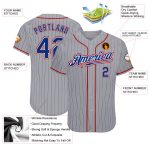 Personalized Gray Royal Pinstripe Baseball Jersey - Authentic Royal-Red Design Personalized Gray Royal Pinstripe Royal-Red
