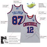 Custom Name and Number Authentic Basketball Jersey - Personalized Gray Royal Pinstripe with Royal-Red Details Personalized