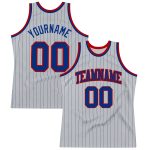 Custom Name and Number Authentic Basketball Jersey - Personalized Gray Royal Pinstripe with Royal-Red Details Personalized