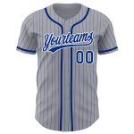 Custom Name and Number Authentic Baseball Jersey - Personalized Gray Royal Pinstripe Design Personalized Gray Royal Pinstripe