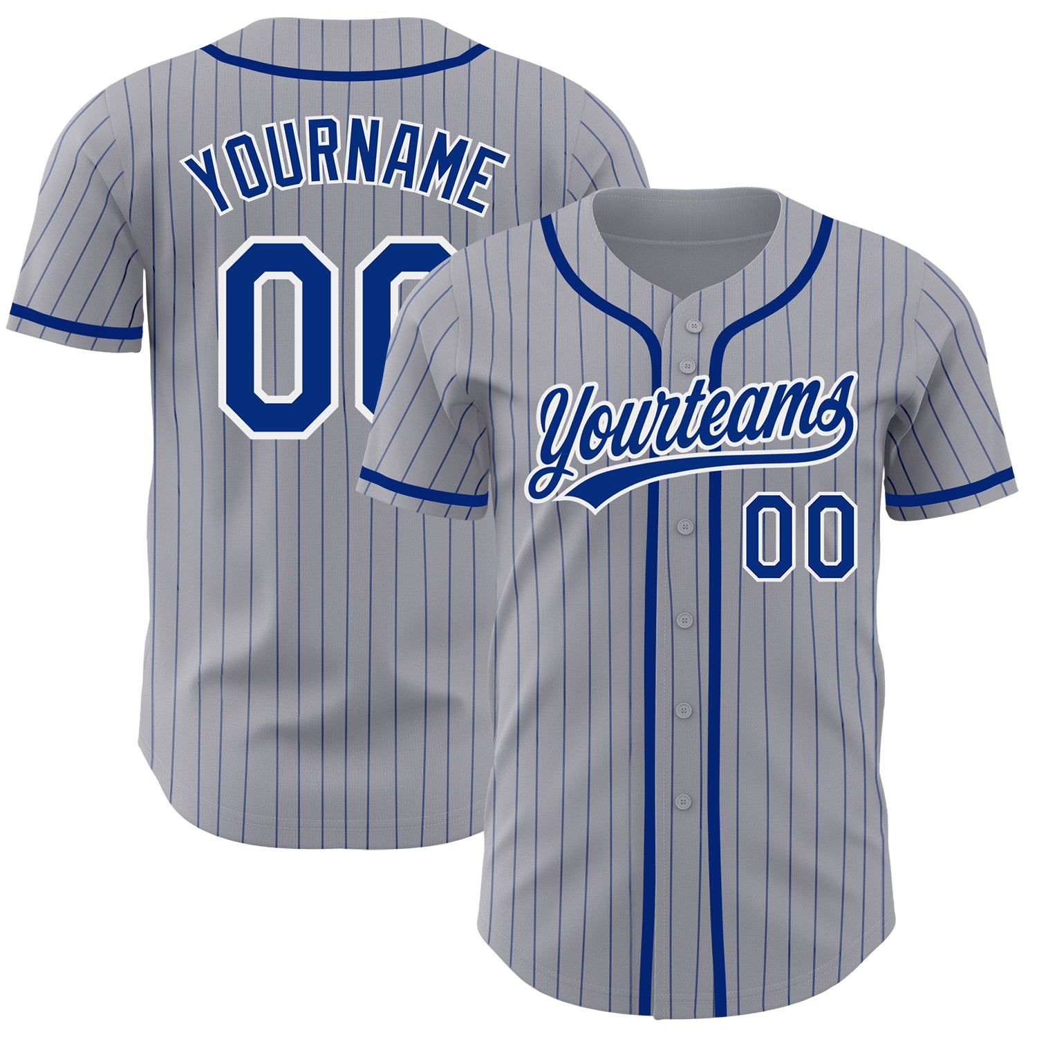 Custom Name and Number Authentic Baseball Jersey - Personalized Gray Royal Pinstripe Design Personalized Gray Royal Pinstripe