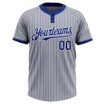 Custom Name and Number Unisex Softball Jersey - Personalized Gray Royal Pinstripe Two-Button Design Personalized Gray Royal