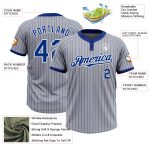 Custom Name and Number Unisex Softball Jersey - Personalized Gray Royal Pinstripe Two-Button Design Personalized Gray Royal