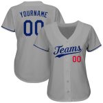 Custom Name and Number Authentic Baseball Jersey in Gray and Royal Red - Personalized Team Apparel Personalized Gray Royal-Red