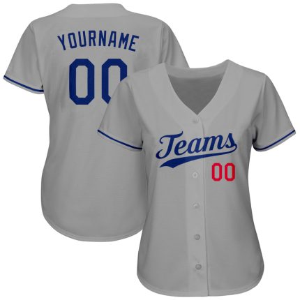 Custom Name and Number Authentic Baseball Jersey in Gray and Royal Red - Personalized Team Apparel Personalized Gray Royal-Red