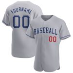 Personalized Authentic Baseball Jersey in Gray and Royal-Red Color Personalized Gray Royal-Red Authentic Baseball Jersey