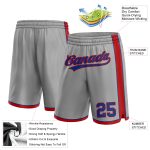 Custom Personalized Basketball Shorts with Team Name and Number in Gray and Royal Red Personalized Gray Royal-Red Authentic