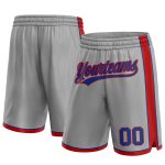 Custom Personalized Basketball Shorts with Team Name and Number in Gray and Royal Red Personalized Gray Royal-Red Authentic