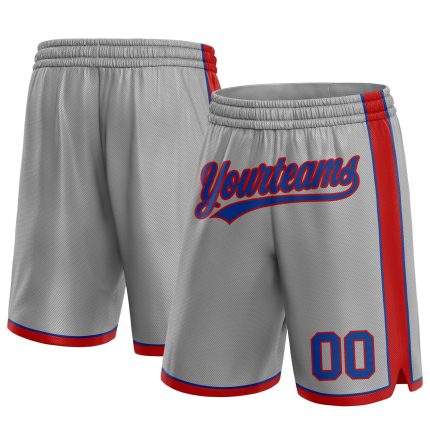 Custom Personalized Basketball Shorts with Team Name and Number in Gray and Royal Red Personalized Gray Royal-Red Authentic