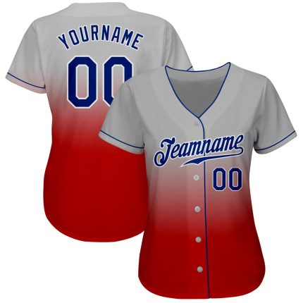 Custom Authentic Fade Fashion Baseball Jersey with Personalized Name and Number in Gray and Royal Red Personalized Gray Royal-Red