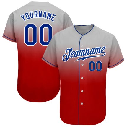 Custom Authentic Fade Fashion Baseball Jersey with Personalized Name and Number in Gray and Royal Red Personalized Gray Royal-Red