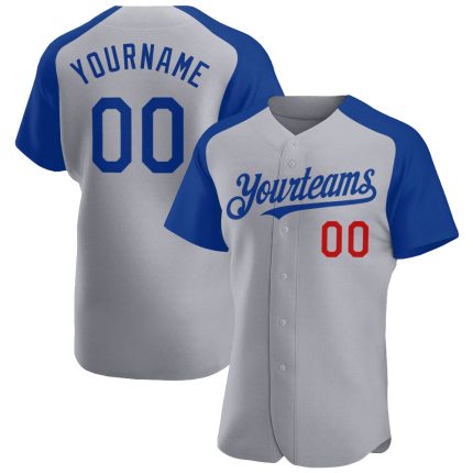 Personalized Gray Red Baseball Jersey Custom Name Number Authentic Raglan Sleeves Team Apparel Personalized Gray Royal-Red