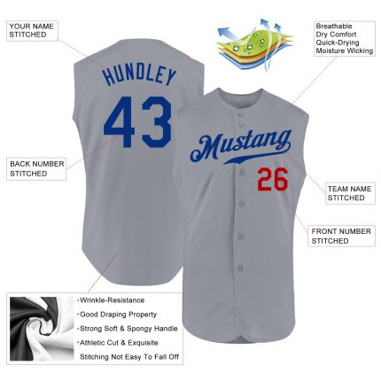 Custom Name and Number Personalized Gray Royal-Red Authentic Baseball Jersey Sleeveless Team Design Personalized Gray Royal-Red