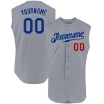 Custom Name and Number Personalized Gray Royal-Red Authentic Baseball Jersey Sleeveless Team Design Personalized Gray Royal-Red