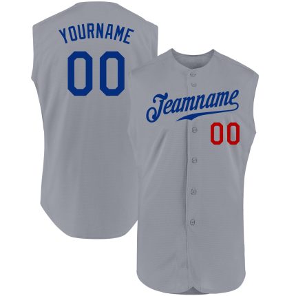 Custom Name and Number Personalized Gray Royal-Red Authentic Baseball Jersey Sleeveless Team Design Personalized Gray Royal-Red