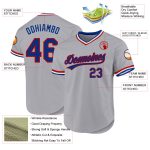 Custom Name and Number Gray and Royal Red Authentic Throwback Baseball Jersey - Personalized Team Apparel Personalized Gray