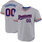 Custom Name and Number Gray and Royal Red Authentic Throwback Baseball Jersey - Personalized Team Apparel Personalized Gray