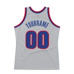 Custom Name and Number Authentic Throwback Basketball Jersey - Personalized Gray Royal-Red Design Personalized Gray Royal-Red
