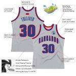 Custom Name and Number Authentic Throwback Basketball Jersey - Personalized Gray Royal-Red Design Personalized Gray Royal-Red