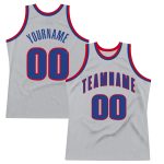 Custom Name and Number Authentic Throwback Basketball Jersey - Personalized Gray Royal-Red Design Personalized Gray Royal-Red