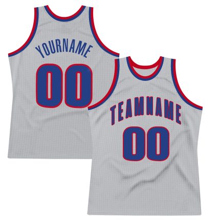 Custom Name and Number Authentic Throwback Basketball Jersey - Personalized Gray Royal-Red Design Personalized Gray Royal-Red
