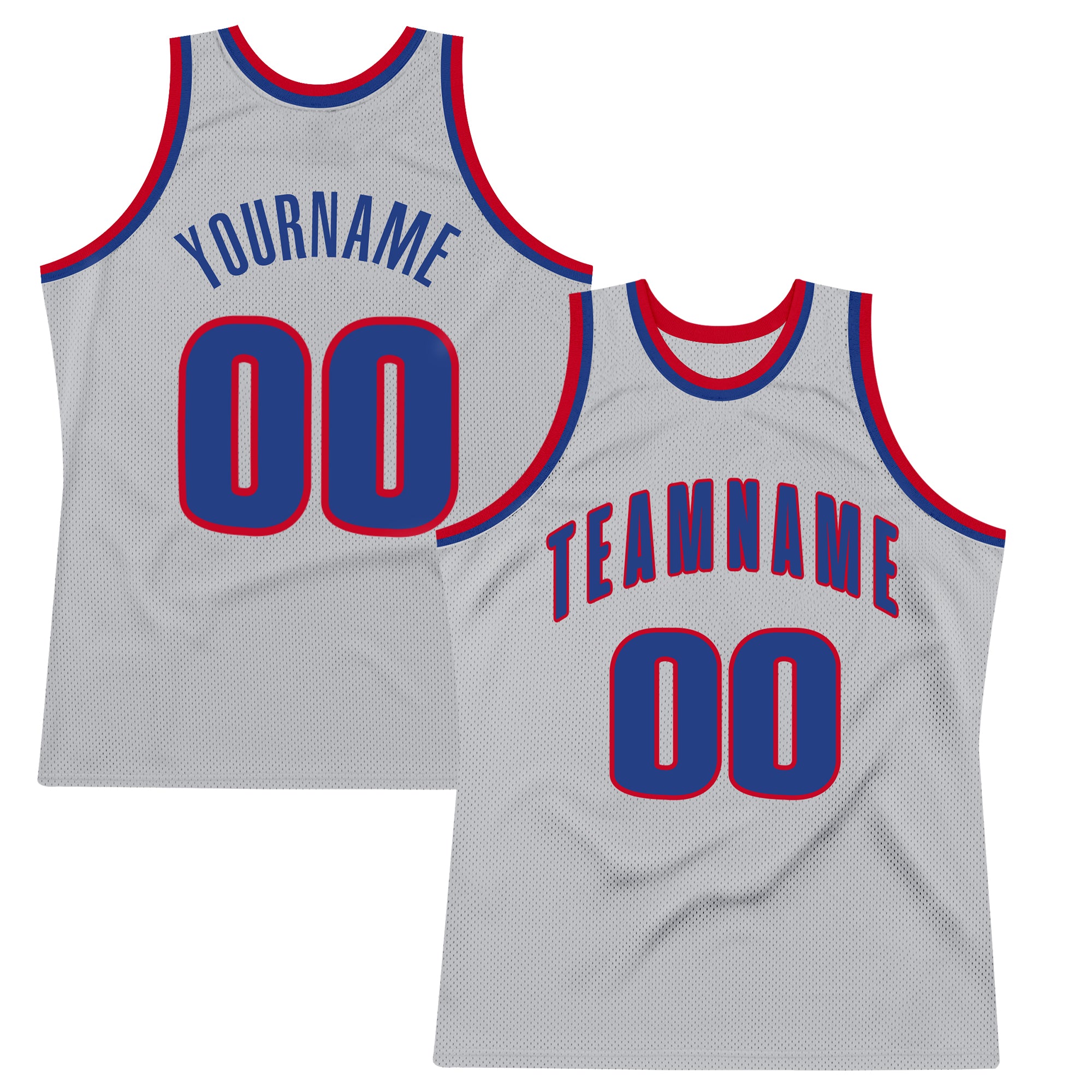 Custom Name and Number Authentic Throwback Basketball Jersey - Personalized Gray Royal-Red Design Personalized Gray Royal-Red