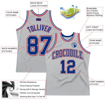 Personalized Authentic Basketball Jersey in Gray and Royal Red - Throwback Style Personalized Gray Royal-Red Authentic Throwback