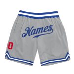 Personalized Royal-Red Gray Throwback Basketball Shorts - Authentic Athletic Gear Personalized Gray Royal-Red Authentic Throwback