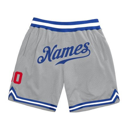 Personalized Royal-Red Gray Throwback Basketball Shorts - Authentic Athletic Gear Personalized Gray Royal-Red Authentic Throwback