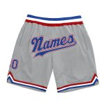 Custom Name Number Authentic Throwback Basketball Shorts Gray Royal Red - Personalized Team Gear Personalized Gray Royal-Red