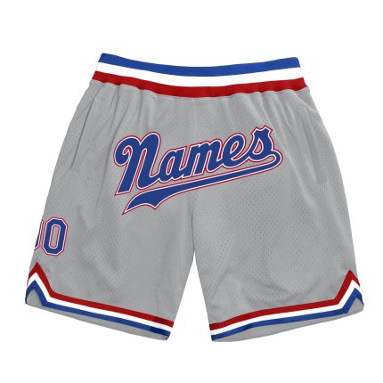 Custom Name Number Authentic Throwback Basketball Shorts Gray Royal Red - Personalized Team Gear Personalized Gray Royal-Red