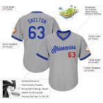 Personalized Authentic Rib-Knit Baseball Jersey Shirt in Gray and Royal-Red Personalized Gray Royal-Red Authentic Throwback