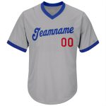 Personalized Authentic Rib-Knit Baseball Jersey Shirt in Gray and Royal-Red Personalized Gray Royal-Red Authentic Throwback