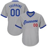 Personalized Authentic Rib-Knit Baseball Jersey Shirt in Gray and Royal-Red Personalized Gray Royal-Red Authentic Throwback
