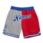 Personalized Basketball Shorts Custom Name Number Gray Royal-Red Authentic Throwback Split Fashion Personalized Gray Royal-Red