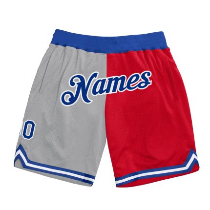 Personalized Basketball Shorts Custom Name Number Gray Royal-Red Authentic Throwback Split Fashion Personalized Gray Royal-Red