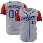 Custom Name and Number Two Tone Baseball Jersey - Personalized Gray Royal-Red Authentic Design Personalized Gray Royal-Red