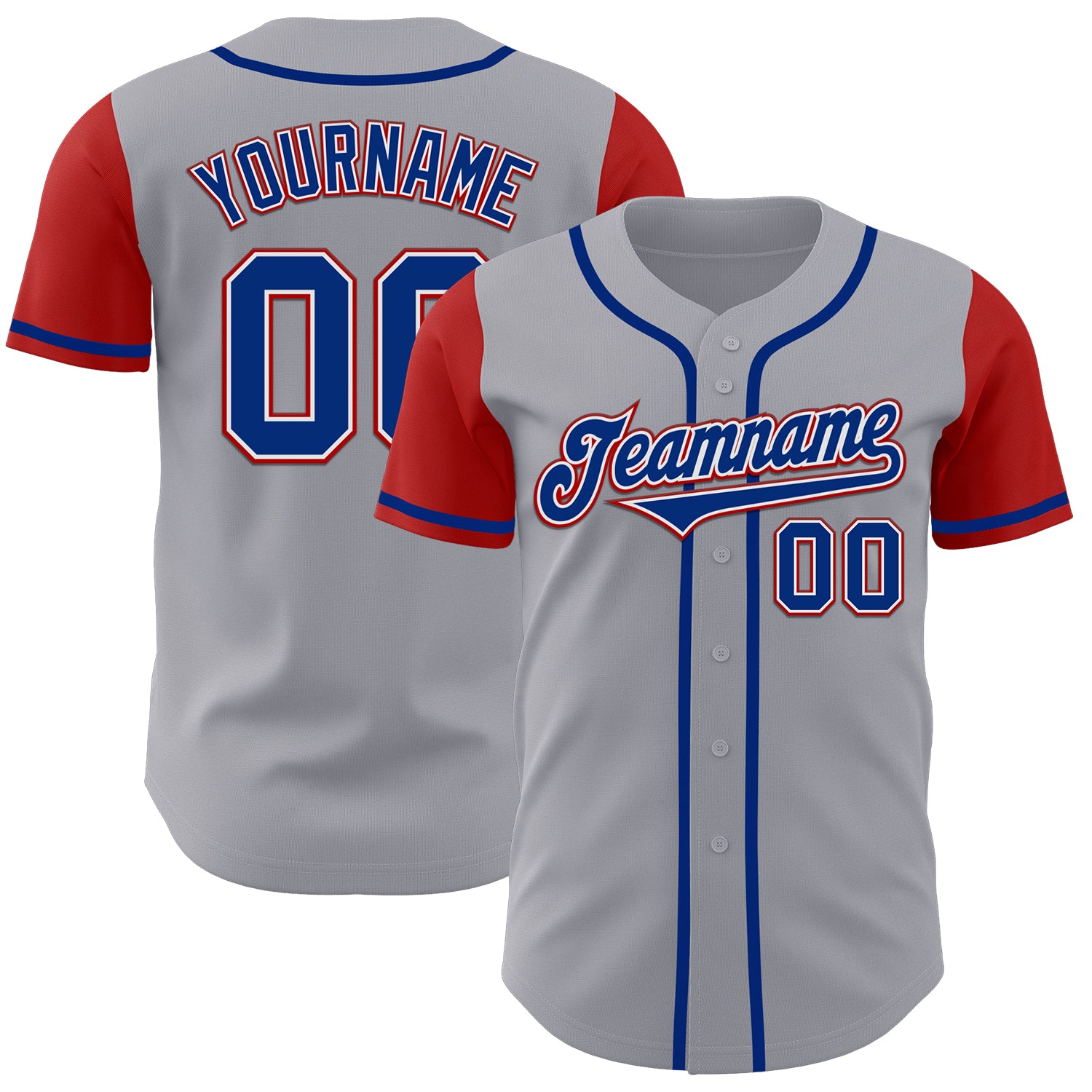 Custom Name and Number Two Tone Baseball Jersey - Personalized Gray Royal-Red Authentic Design Personalized Gray Royal-Red