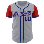Custom Name and Number Two Tone Baseball Jersey - Personalized Gray Royal-Red Authentic Design Personalized Gray Royal-Red