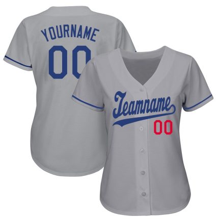 Custom Name and Number Baseball Jersey - Personalized Gray and Royal-Red Team Jersey Personalized Gray Royal-Red Baseball
