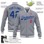 Custom Name Number Gray Royal-Red Bomber Varsity Letterman Jacket - Personalized Team Apparel Personalized Gray Royal-Red