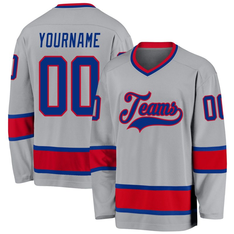 Personalized Royal-Red Gray Hockey Jersey for Custom Team Gear Personalized Gray Royal-Red Hockey Jersey